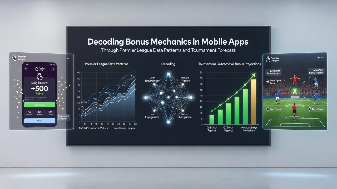 Mobile app interface displaying bonus offers linked to Premier League forecasting models and tournament outcome probabilities